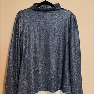Cedric Charlier Galaxy Blue Metallic Silver Sparkle Long Sleeve Top